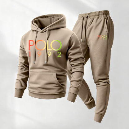 Men's Polo Pattern Print Hoodie and Drawstring Sweatpants 